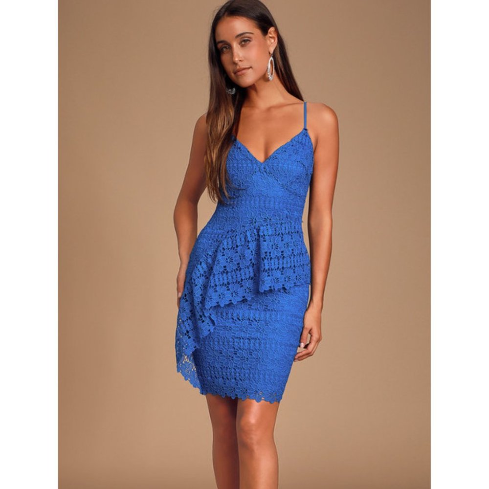Lulus McKenzie Royal Blue Lace Ruffle Mini Dress